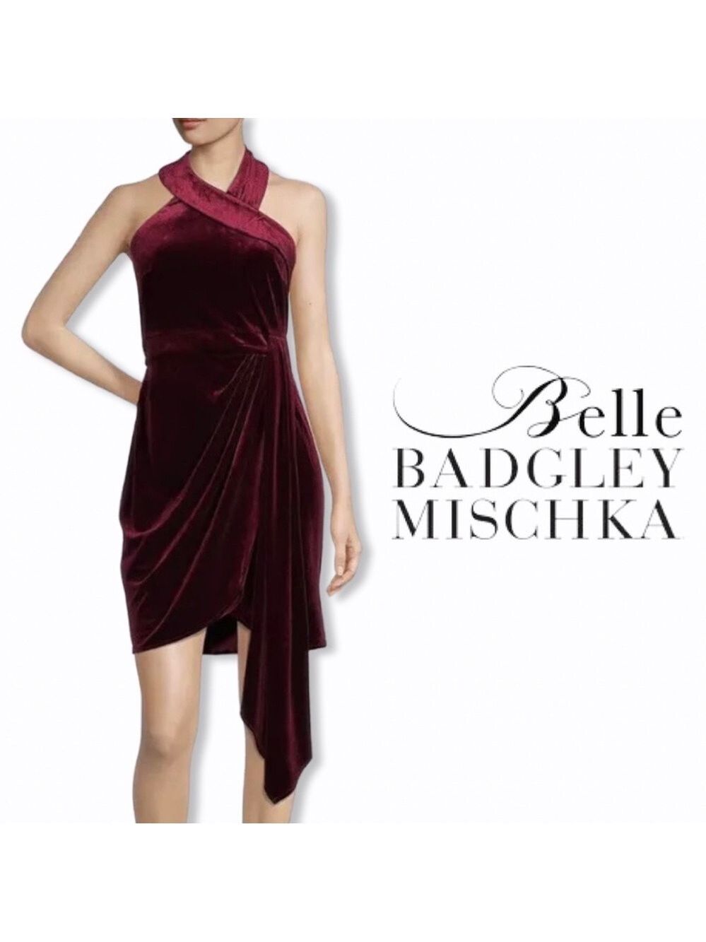 NWT $199 Badgley Mischka Jade Wine Velvet Cocktail Dress - Multiple Sizes